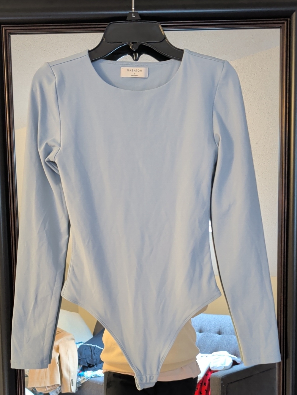 Babaton Powder Blue Long-Sleeve Crewneck Thong Bodysuit Size S